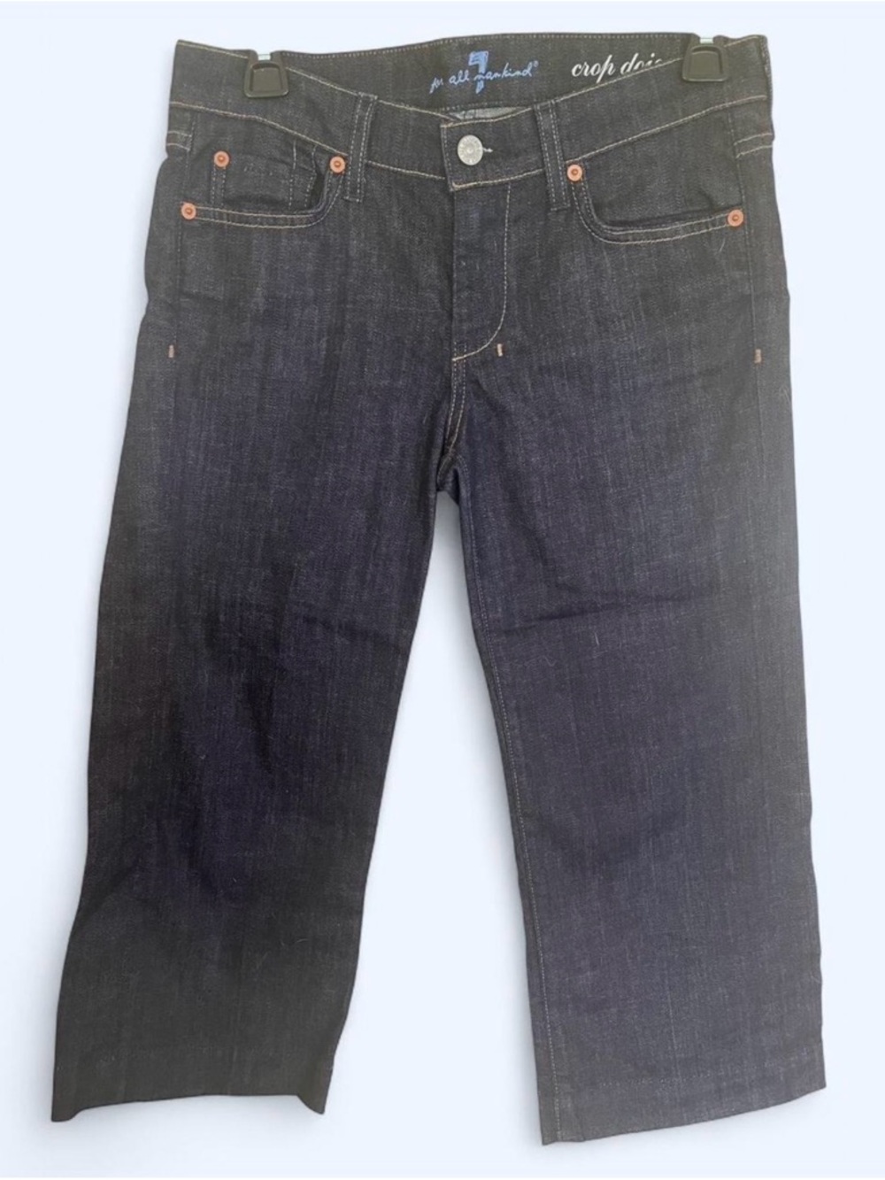 7 For All Mankind Jeans Womens Cropped Dark Blue Denim 5 Pocket Button Zip Logo